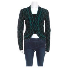 Escada Cardigan Sayakah aperto davanti in maglia jacquard nera e verde S