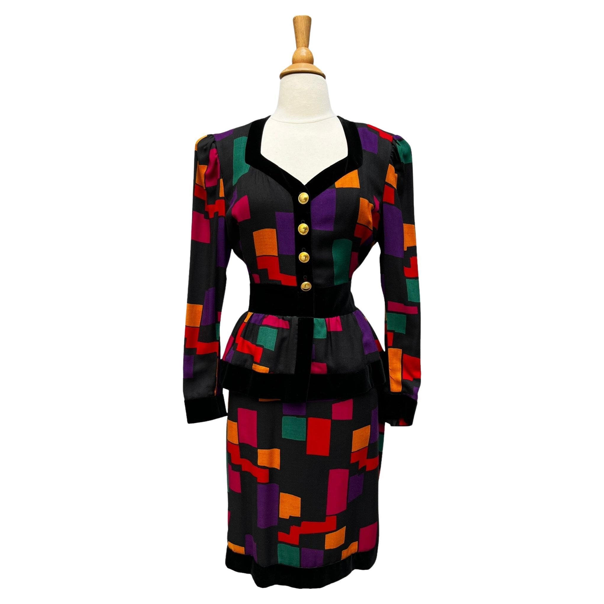 Escada black and jewel tone dress For Sale