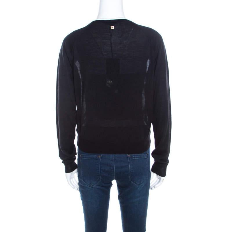 Escada Black Contrast Floral Embroidered Samaya Cropped Cardigan M In Good Condition In Dubai, Al Qouz 2
