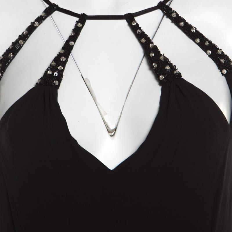 Escada Black Crepe Silk Sequin Embellished Fringed Hem Evening Dress M In Excellent Condition For Sale In Dubai, Al Qouz 2