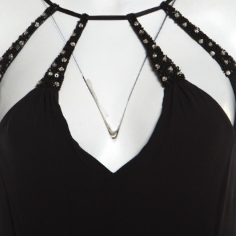 Escada Vestito da sera con orlo sfrangiato in crepe di seta nera impreziosito da paillettes M. I. In condizioni ottime in vendita a Dubai, Al Qouz 2