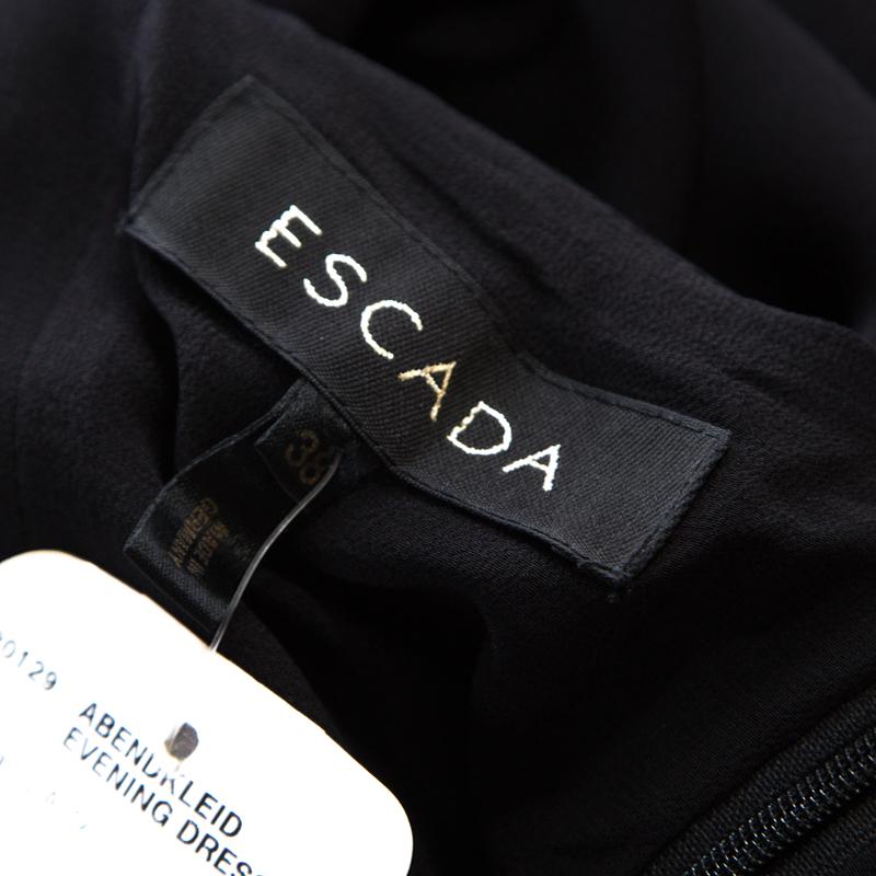 Escada Black Crepe Silk Sequin Embellished Fringed Hem Evening Dress M In Excellent Condition In Dubai, Al Qouz 2