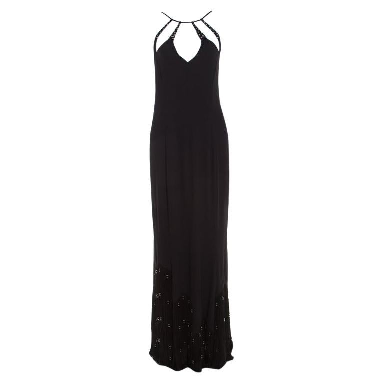 Escada Black Crepe Silk Sequin Embellished Fringed Hem Evening Dress M For  Sale at 1stDibs