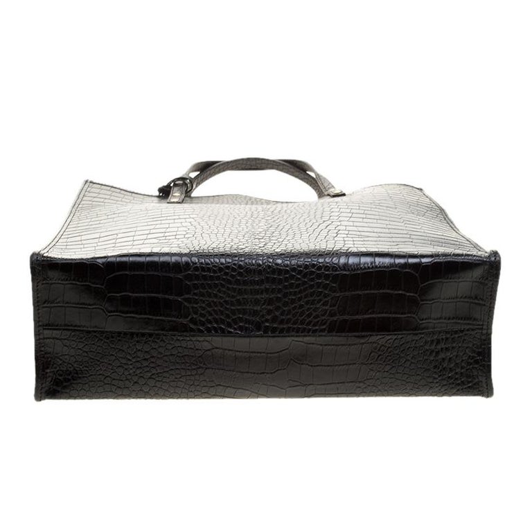 Escada Black Croc Embossed Leather Shopper Tote For Sale at 1stdibs