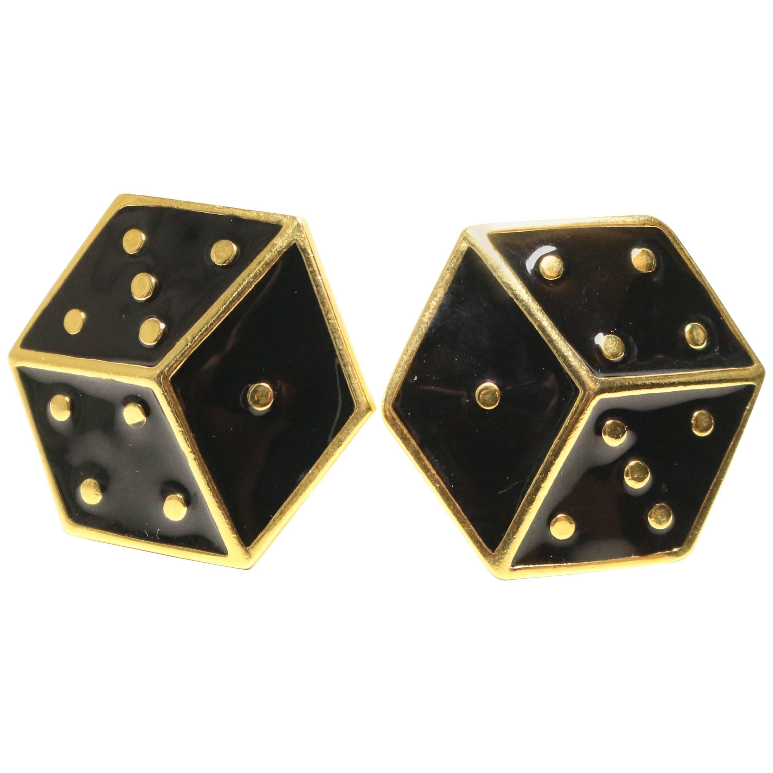 Escada Black Dice Clip On Earrings For Sale
