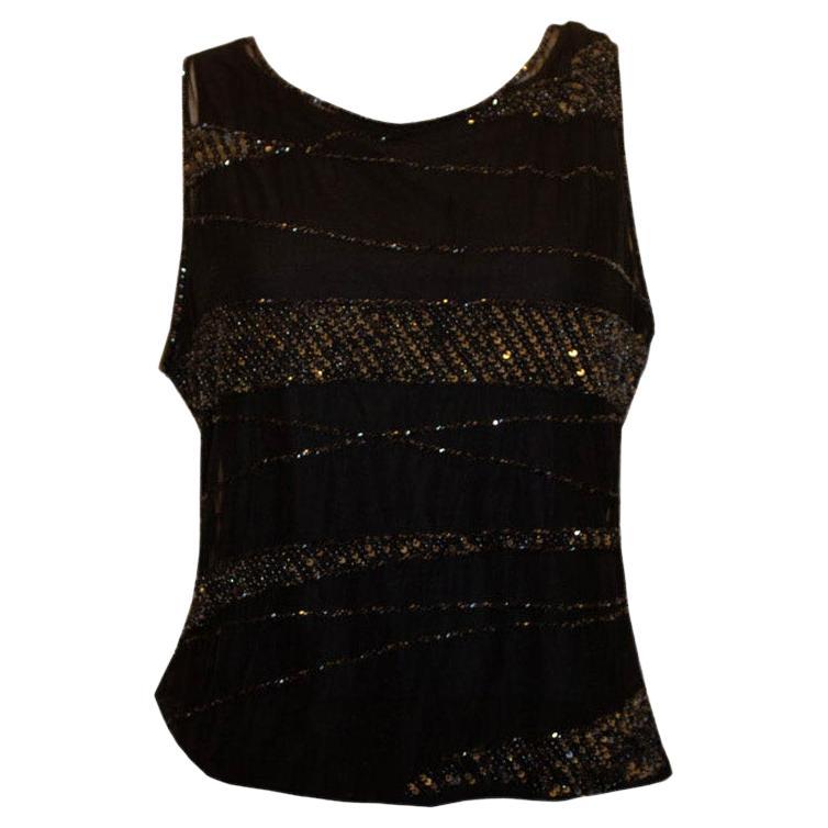 Escada Black Evening Top with Bead and Sequin Detail For Sale