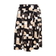 Escada Black Geometric Print Cotton Pleated Skirt L