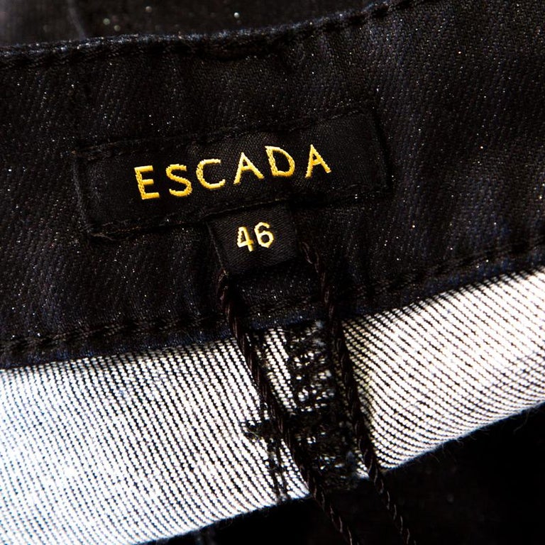 Escada Black Glitter Denim High Rise Straight Leg Jeans XL For Sale at ...