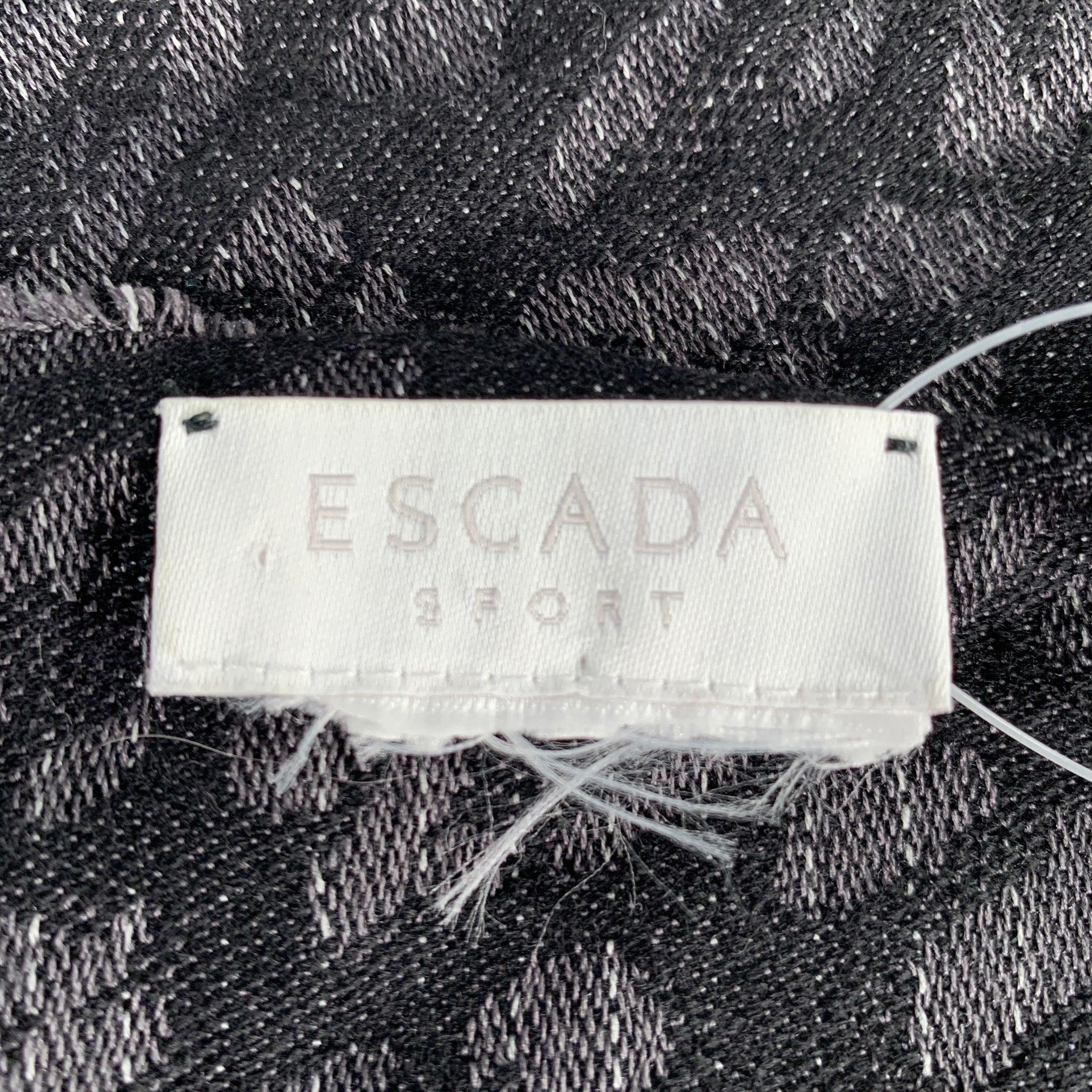 ESCADA Black Grey Animal Print Fringe Scarf For Sale 1