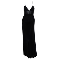 Escada Black Jersey Gown with Faux Leather Band Below Bust Line & At Back
