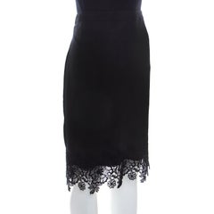 Escada Black Knit Lace Applique Detail Ralace Pencil Skirt L