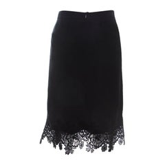 Escada Black Knit Lace Applique Detail Ralace Pencil Skirt L