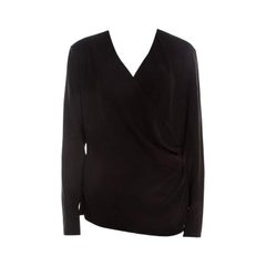 Escada Black Knit Ruched Crossover Front Long Sleeve Namie Top L