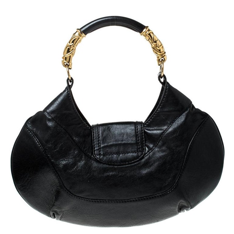 Escada Black Leather Buckle Flap Hobo For Sale at 1stDibs