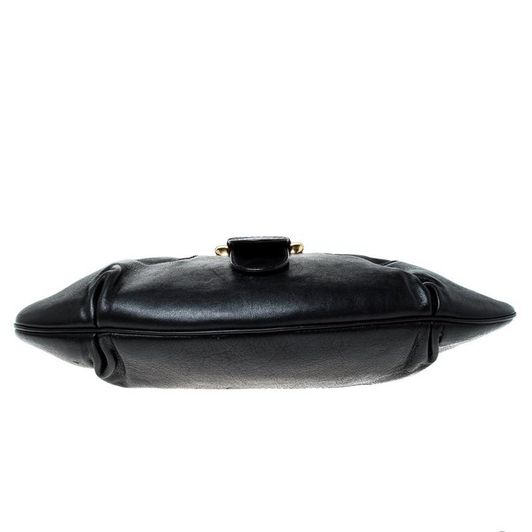Escada Black Leather Buckle Flap Hobo For Sale at 1stDibs