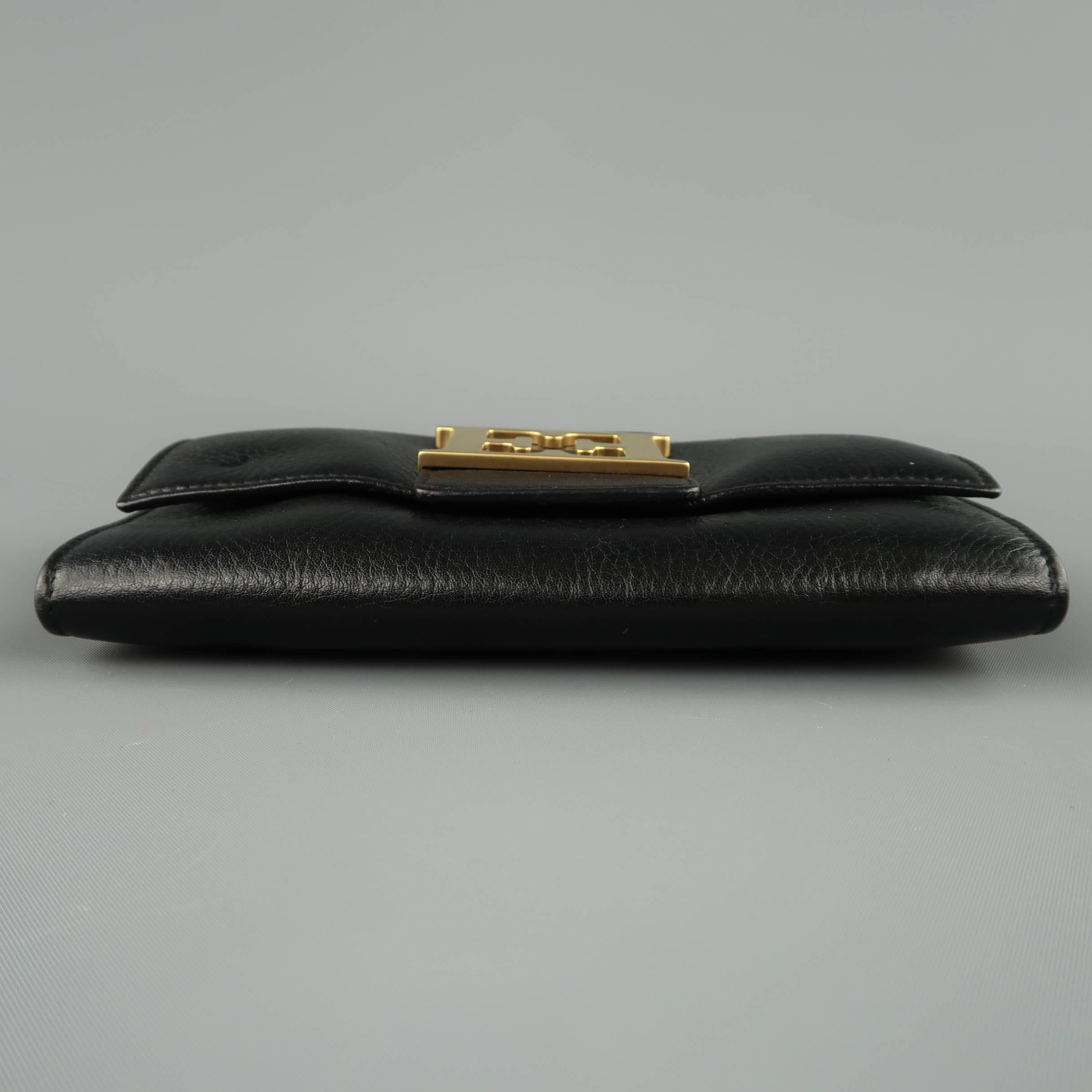 Women's  Escada Black Leather Gold Double E Flap Wallet