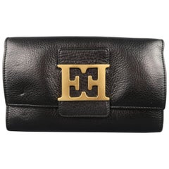 Escada Black Leather Gold Double E Flap Wallet