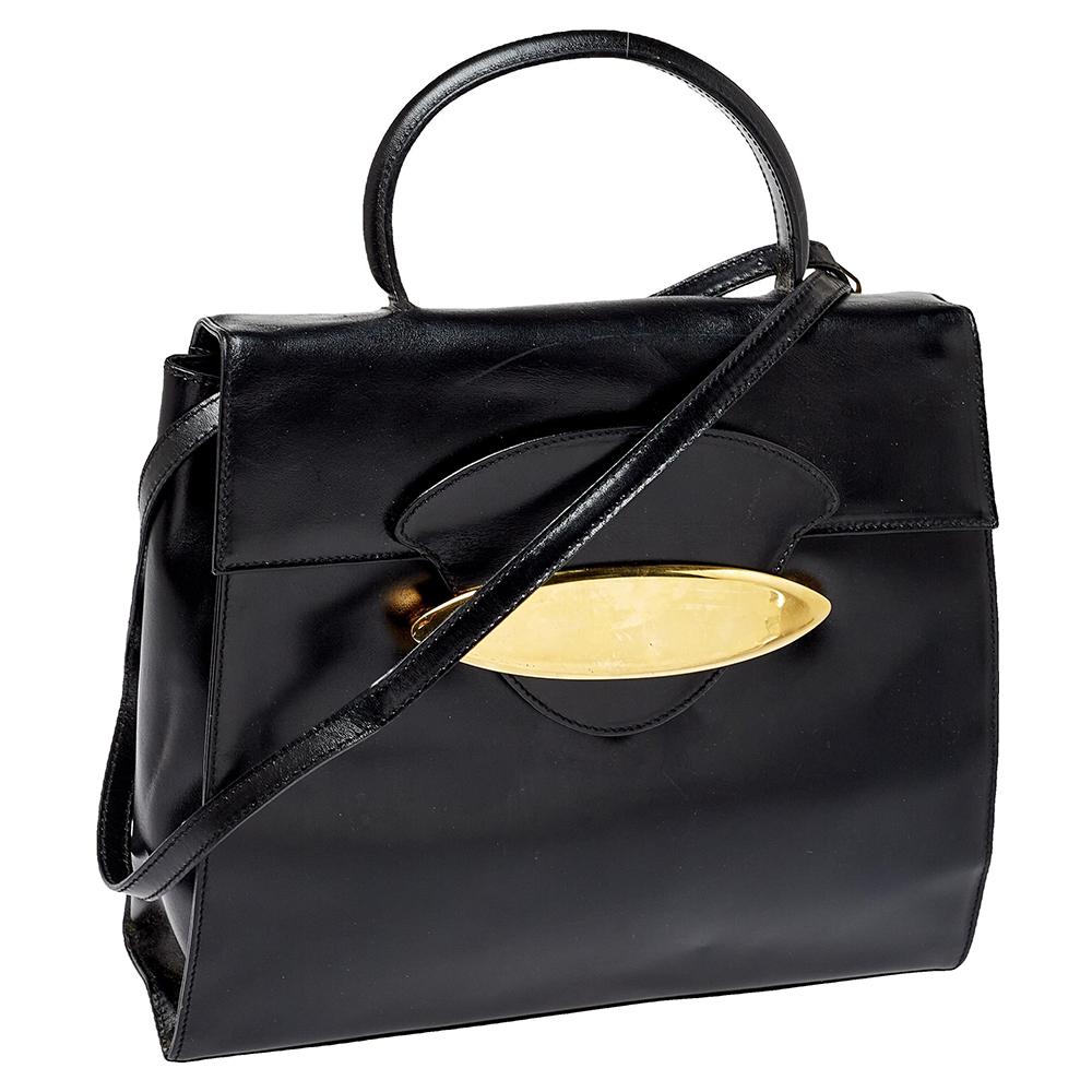 Escada Black Leather Top Handle Bag In Good Condition In Dubai, Al Qouz 2