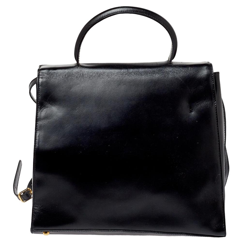 Women's Escada Black Leather Top Handle Bag