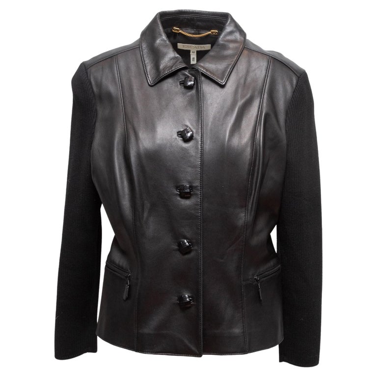 Veste Escada en cuir noir et laine vierge En vente sur 1stDibs