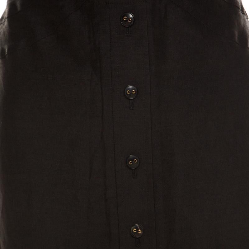 Women's Escada Black Linen Silk Button Front Maxi Skirt M