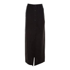 Escada Black Linen Silk Button Front Maxi Skirt M