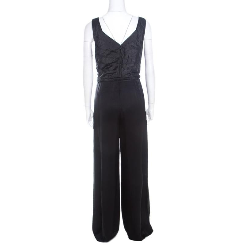 Escada Black Metallic Ruched Bodice Belted Toska Jumpsuit M In New Condition In Dubai, Al Qouz 2