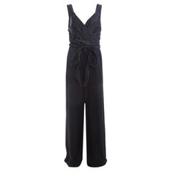 Escada Black Metallic Ruched Bodice Belted Toska Jumpsuit M