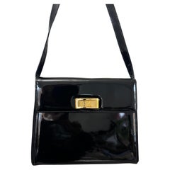 Escada Borsa a mano Kelly in pelle verniciata nera mai usata - con cartellino anni '90