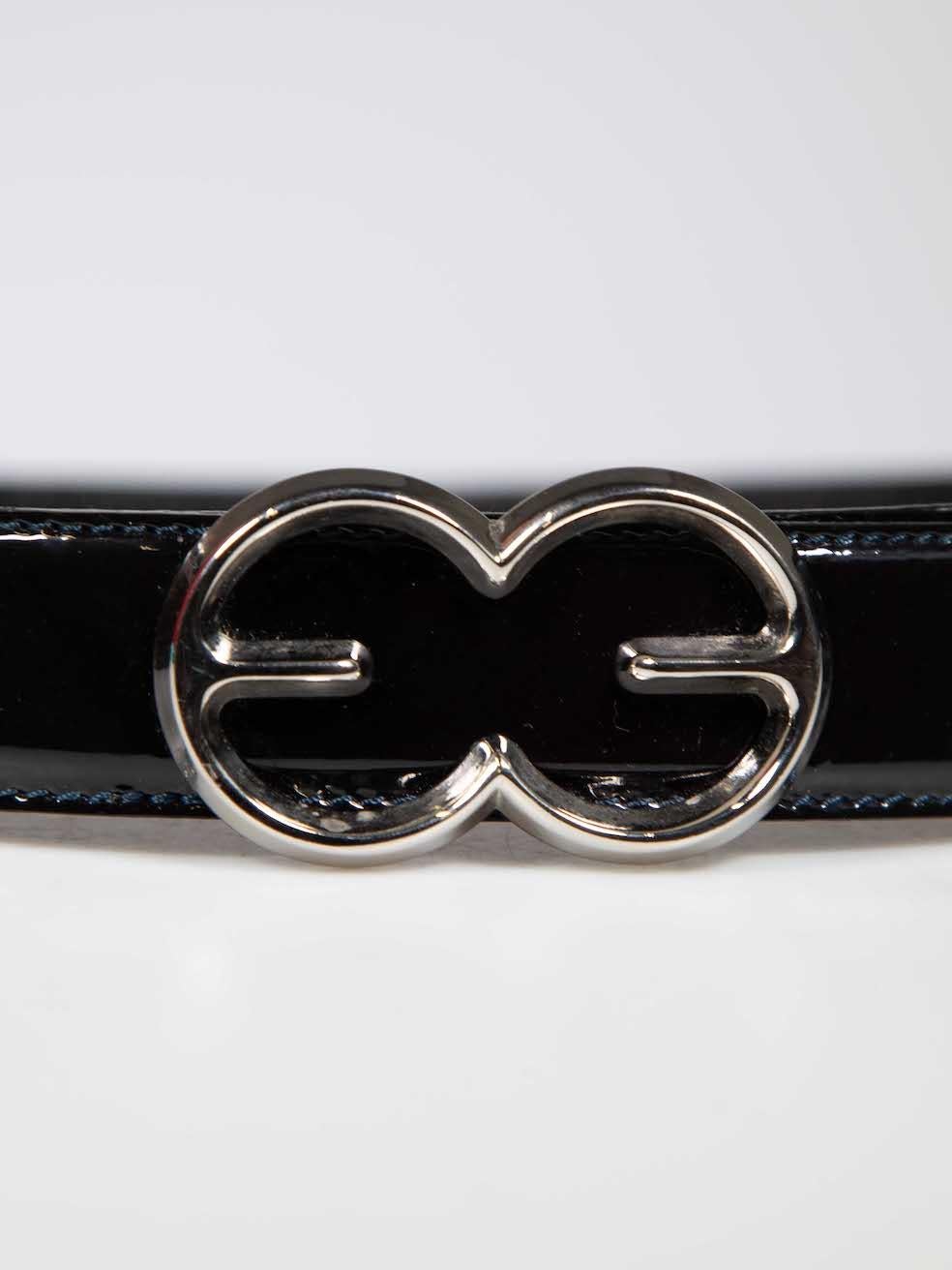 Women's Escada Black Patent Leather Logo Buckle Belt For Sale