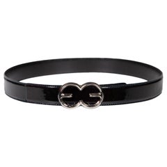 Escada Schwarzer Lackledergürtel mit Logo-Schnalle und Gürtel