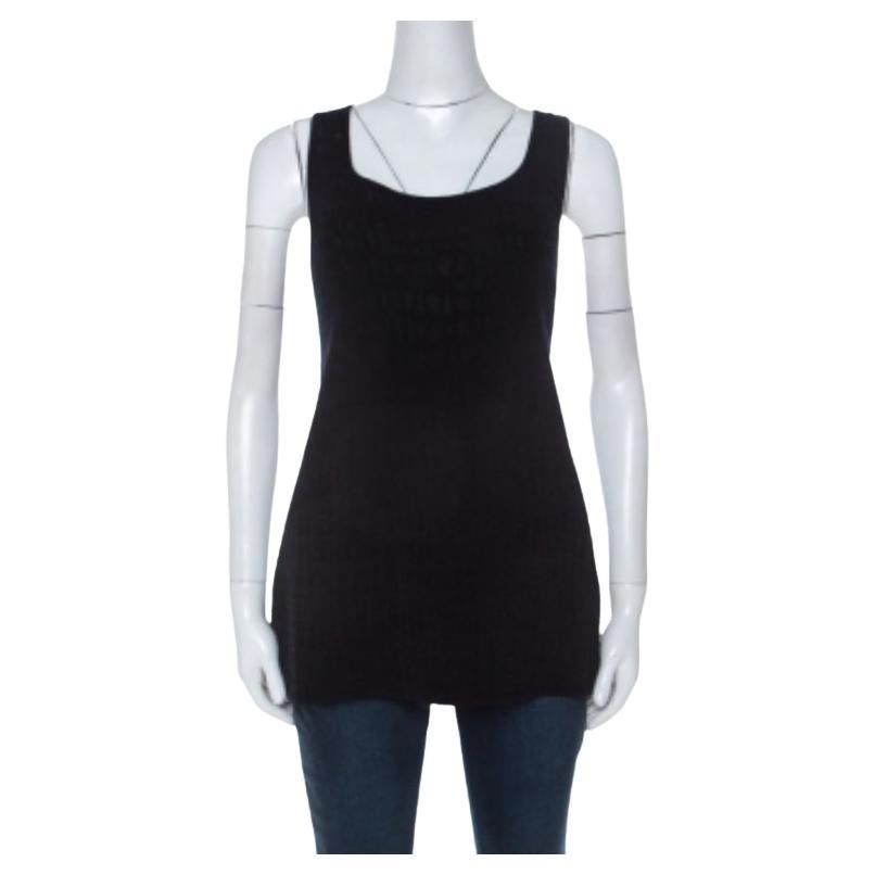 Escada Schwarzes perforiertes Strickwoll-Top L im Angebot