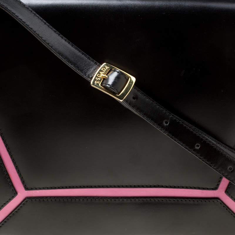 Escada Black/Pink Leather Shoulder Bag For Sale 5