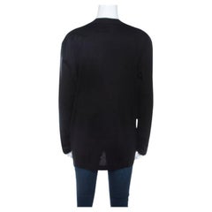 Escada Black Rib Knit Cotton Embellished Clock Applique Long Sleeve Top L