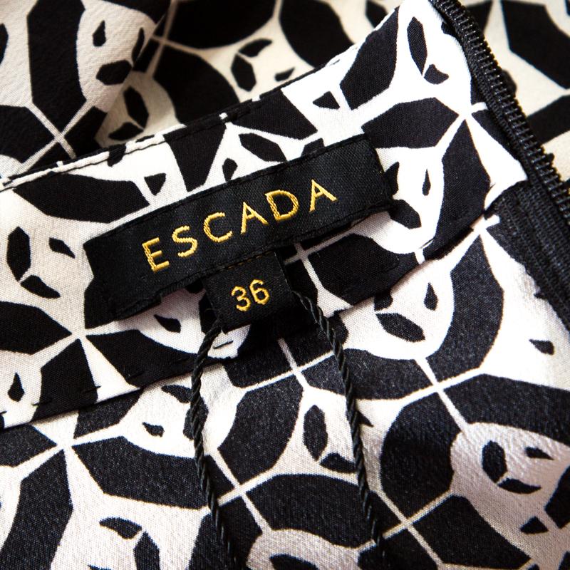 Escada Black Rose Motif Print Silk Contrast Panel Narayanin Tunic Blouse M 2