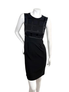 Escada Black Satin Ribbon Grid Tailored Sheath Cocktail Dress Size 32