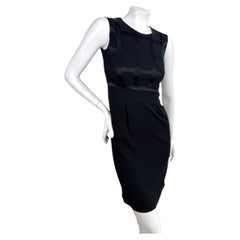 Escada Black Satin Ribbon Grid Tailored Sheath Cocktail Dress Size 32