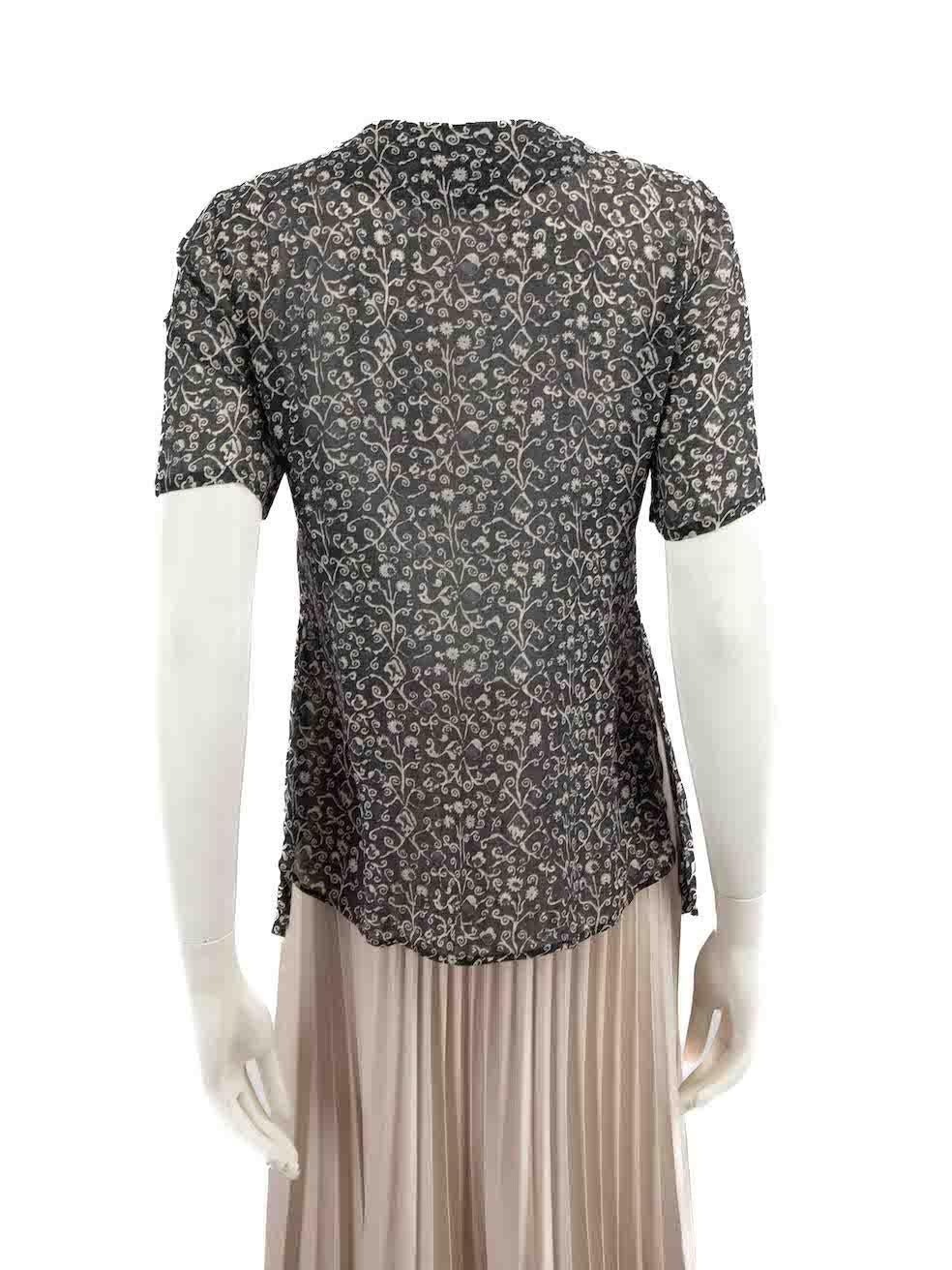 Escada Black Silk Floral Sheer Blouse Size XS In Good Condition For Sale In London, GB