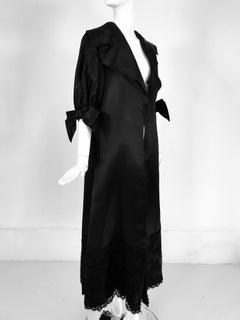 Escada Black Silk Organza Guipure Lace Hem Bow Sleeve Evening Coat