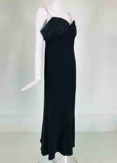 Escada Black Silk Rhinestone Strap Evening Dress with Ruffle Bodice