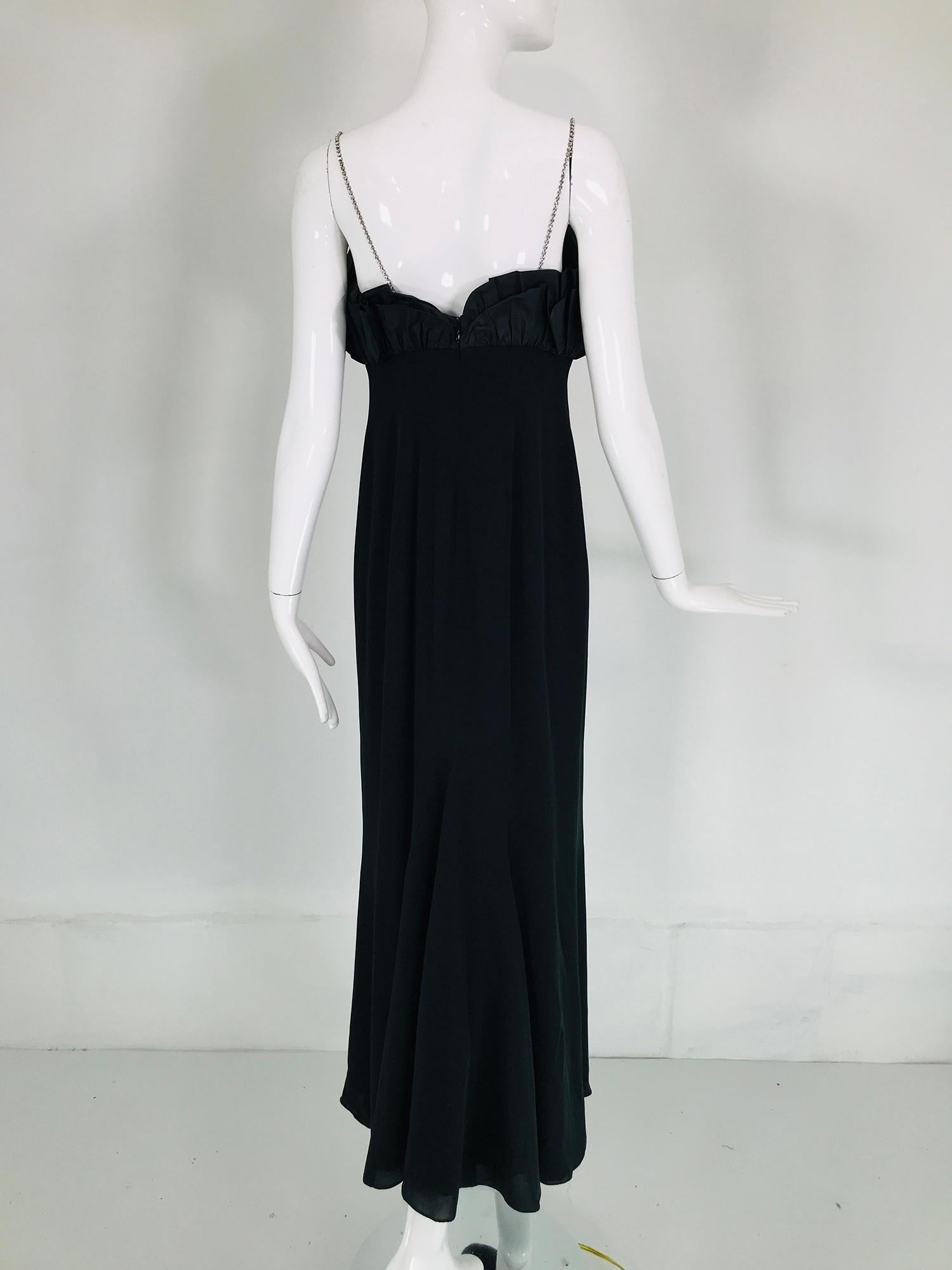 Escada Black Silk Rhinestone Strap Evening Dress with Ruffle Bodice  For Sale 3