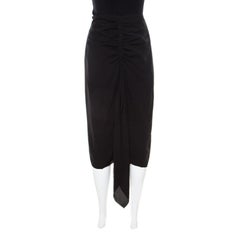 Escada Black Silk Ruched Back Asymmetric Pencil Skirt M