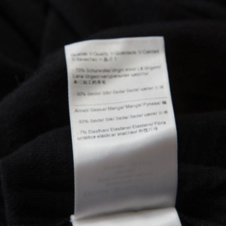 Nero Escada - Top a maniche lunghe con ricami floreali in maglia di lana e seta nera - S in vendita