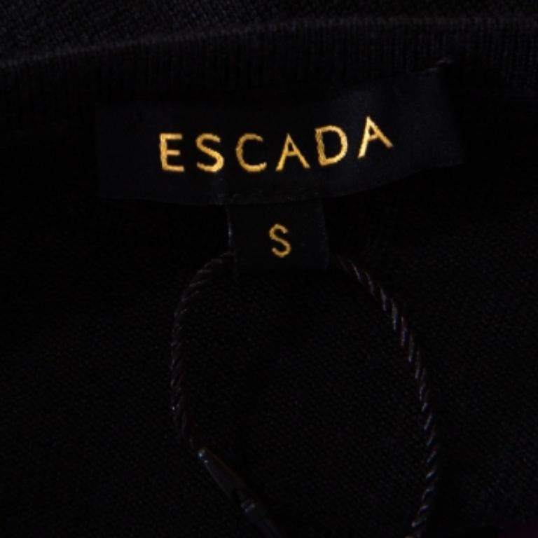 Donna Escada - Top a maniche lunghe con ricami floreali in maglia di lana e seta nera - S in vendita