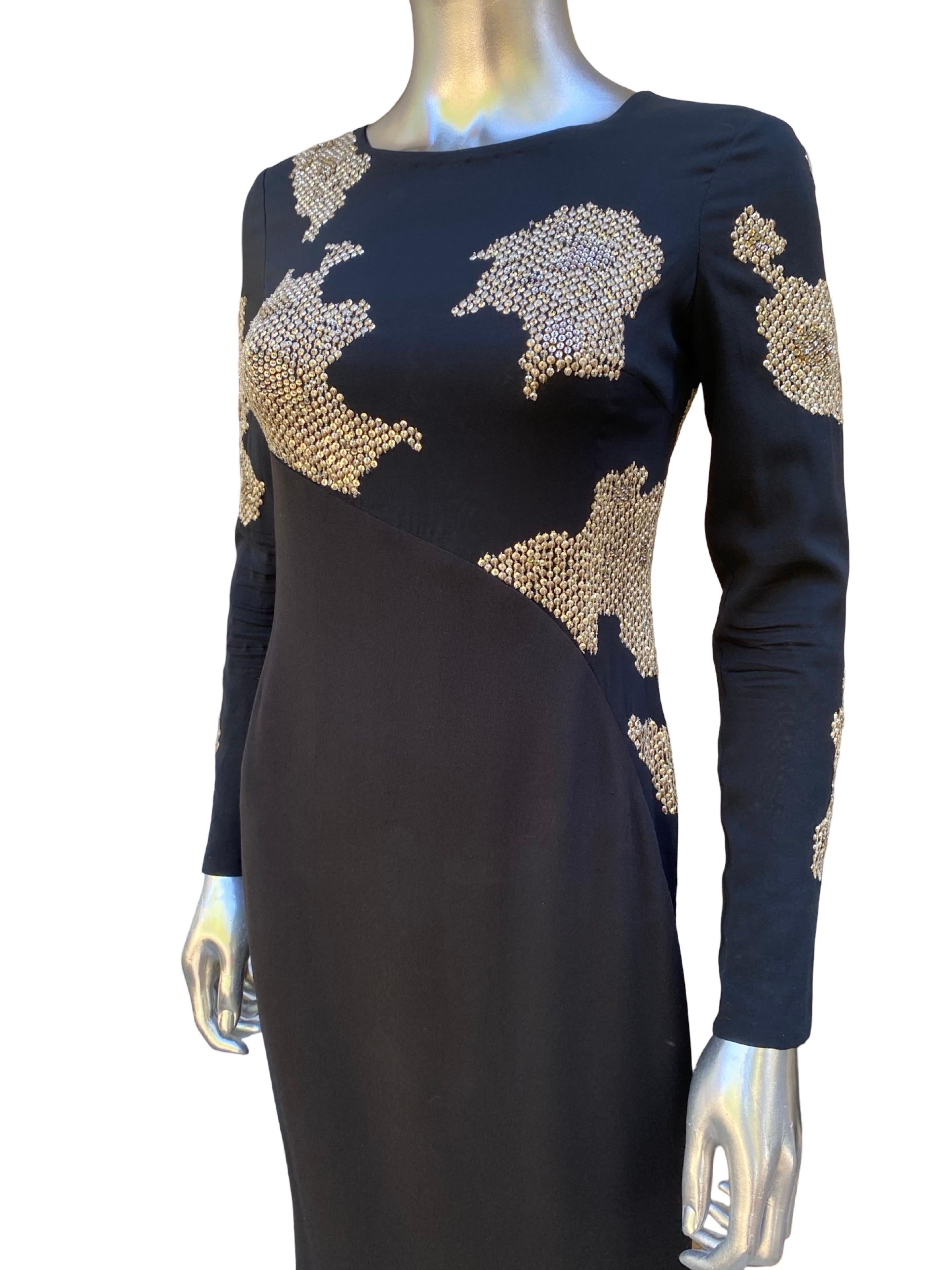 Escada Black Slinky Asymmetrical Modern Long Dress Beaded/Sequins Size 4US/32EU For Sale 6