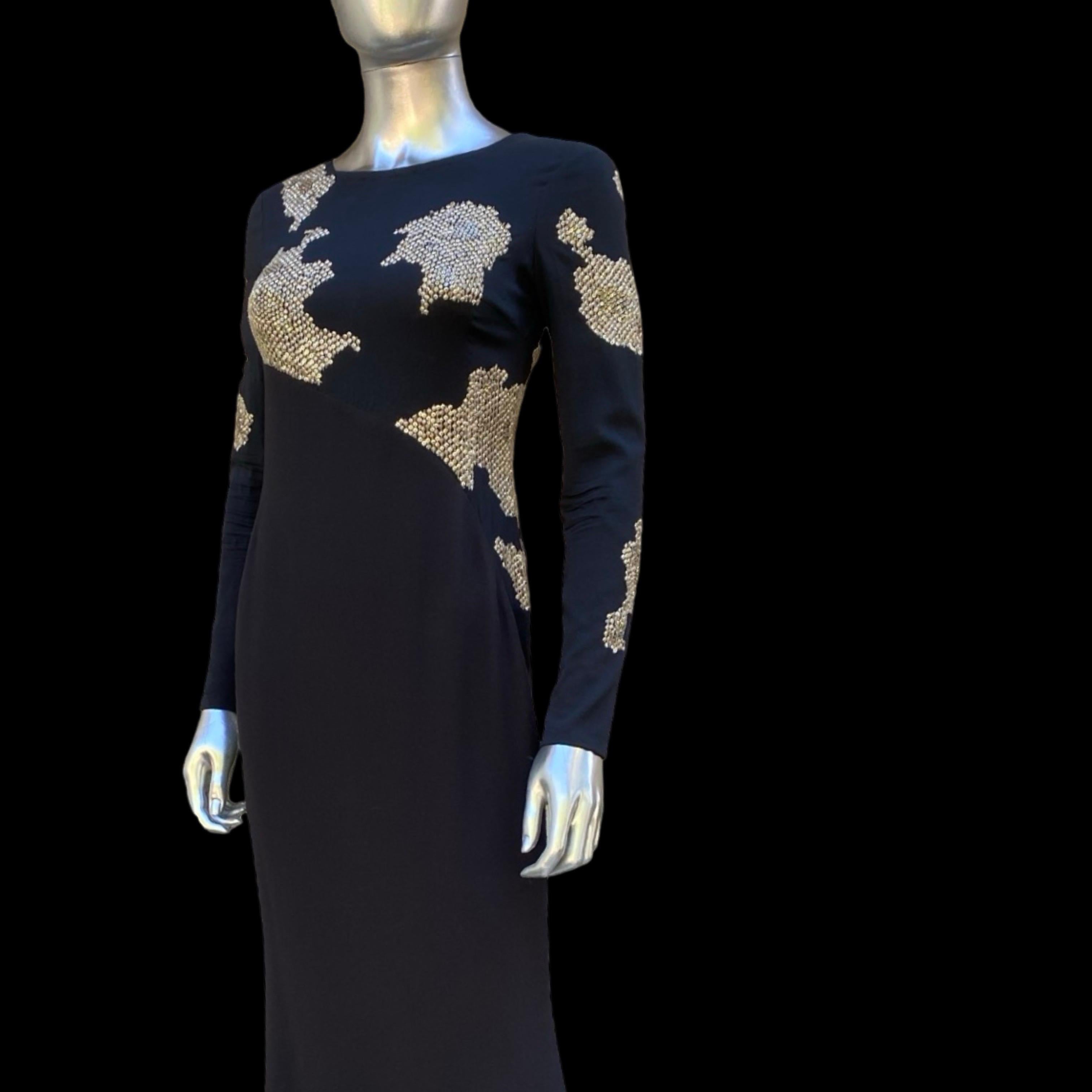 Escada Black Slinky Asymmetrical Modern Long Dress Beaded/Sequins Size 4US/32EU For Sale 8