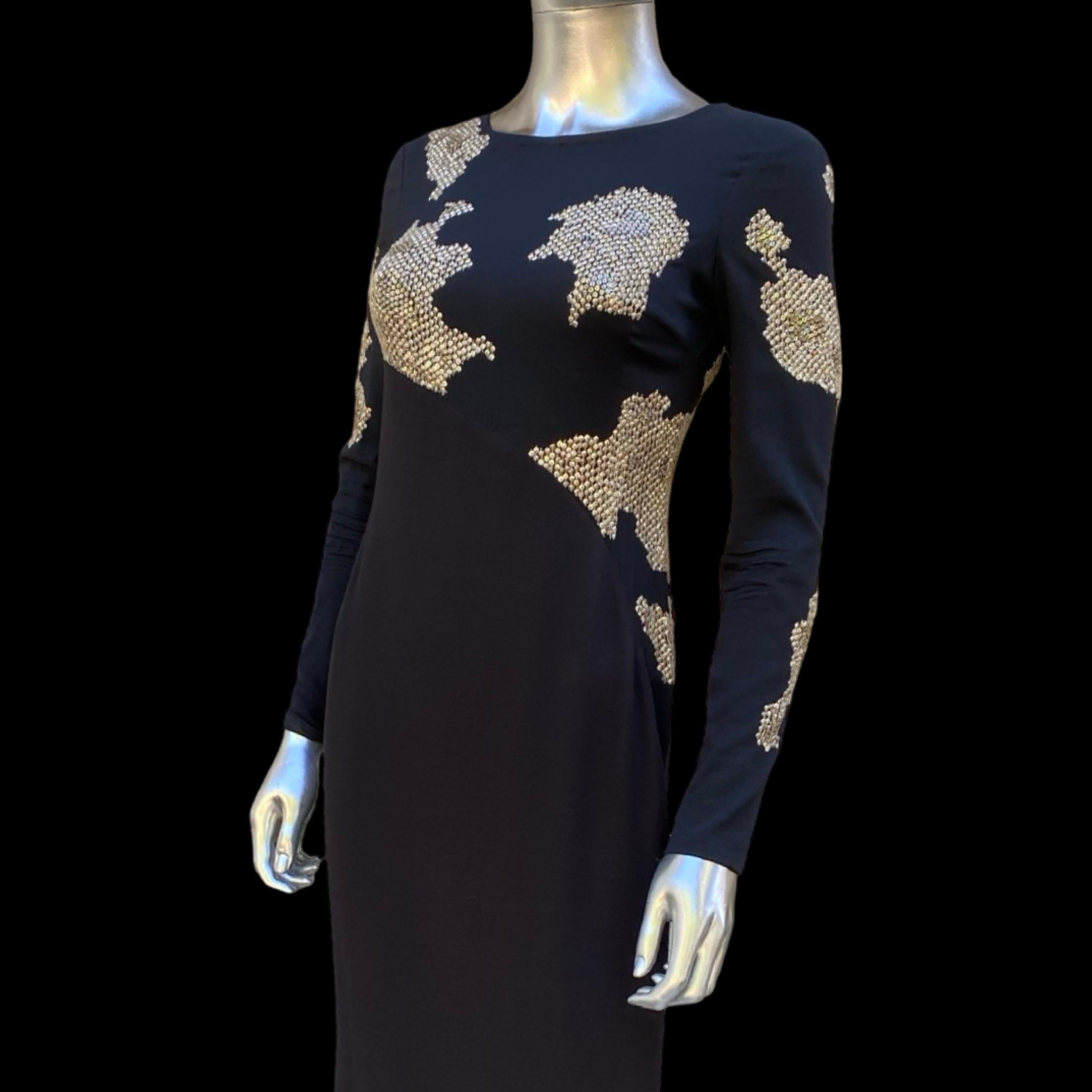 Escada Black Slinky Asymmetrical Modern Long Dress Beaded/Sequins Size 4US/32EU For Sale 9