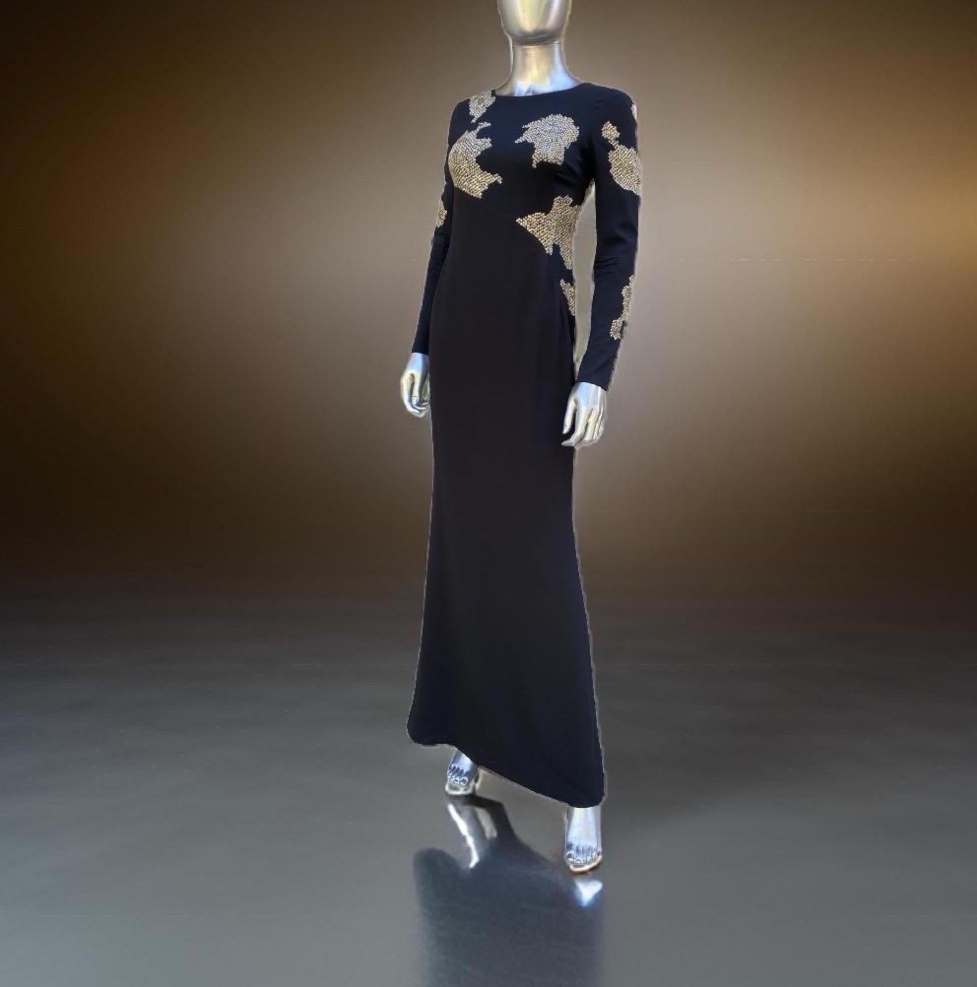 Escada Black Slinky Asymmetrical Modern Long Dress Beaded/Sequins Size 4US/32EU For Sale 10