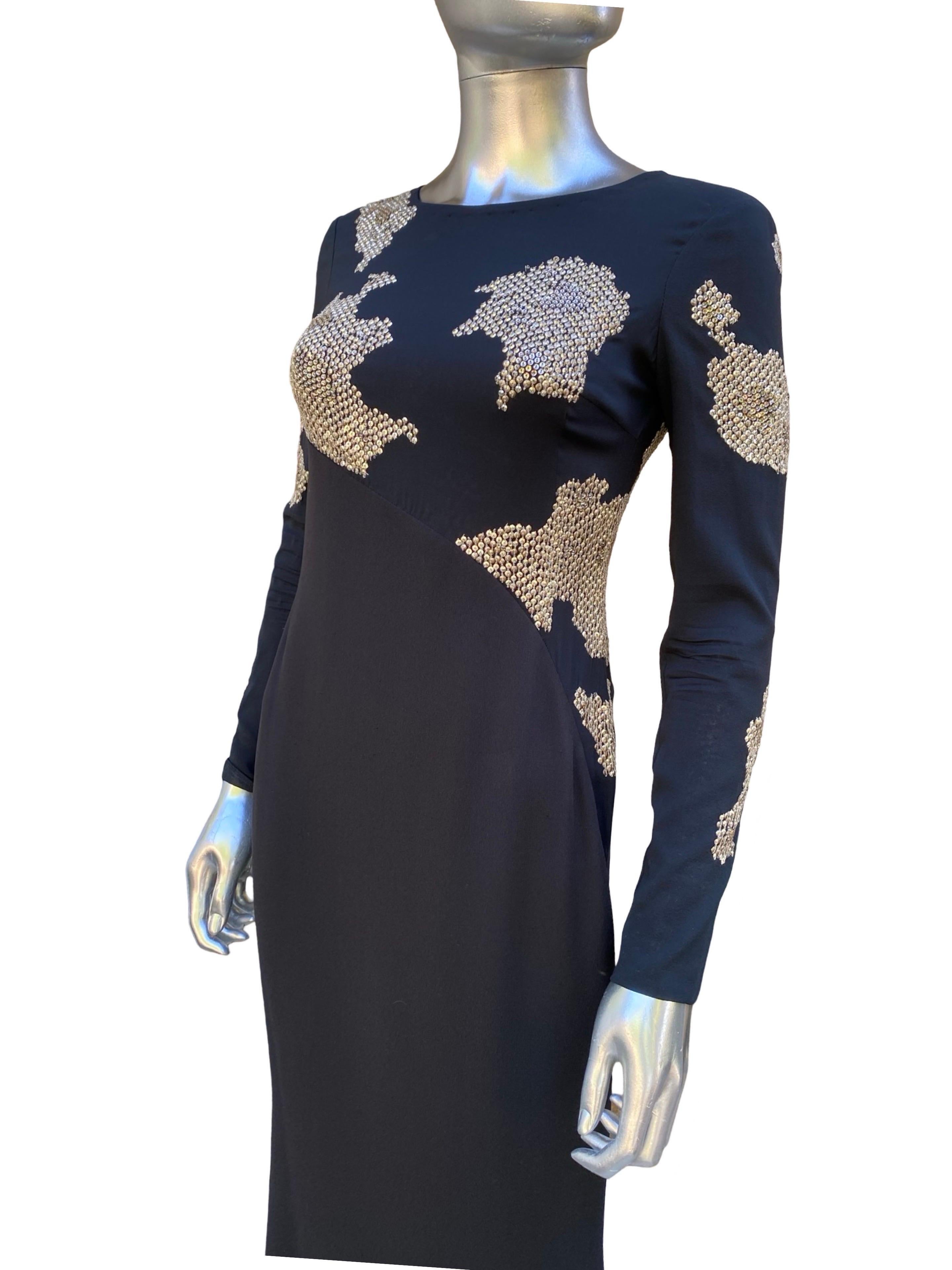 Escada Black Slinky Asymmetrical Modern Long Dress Beaded/Sequins Size 4US/32EU In Good Condition For Sale In Palm Springs, CA
