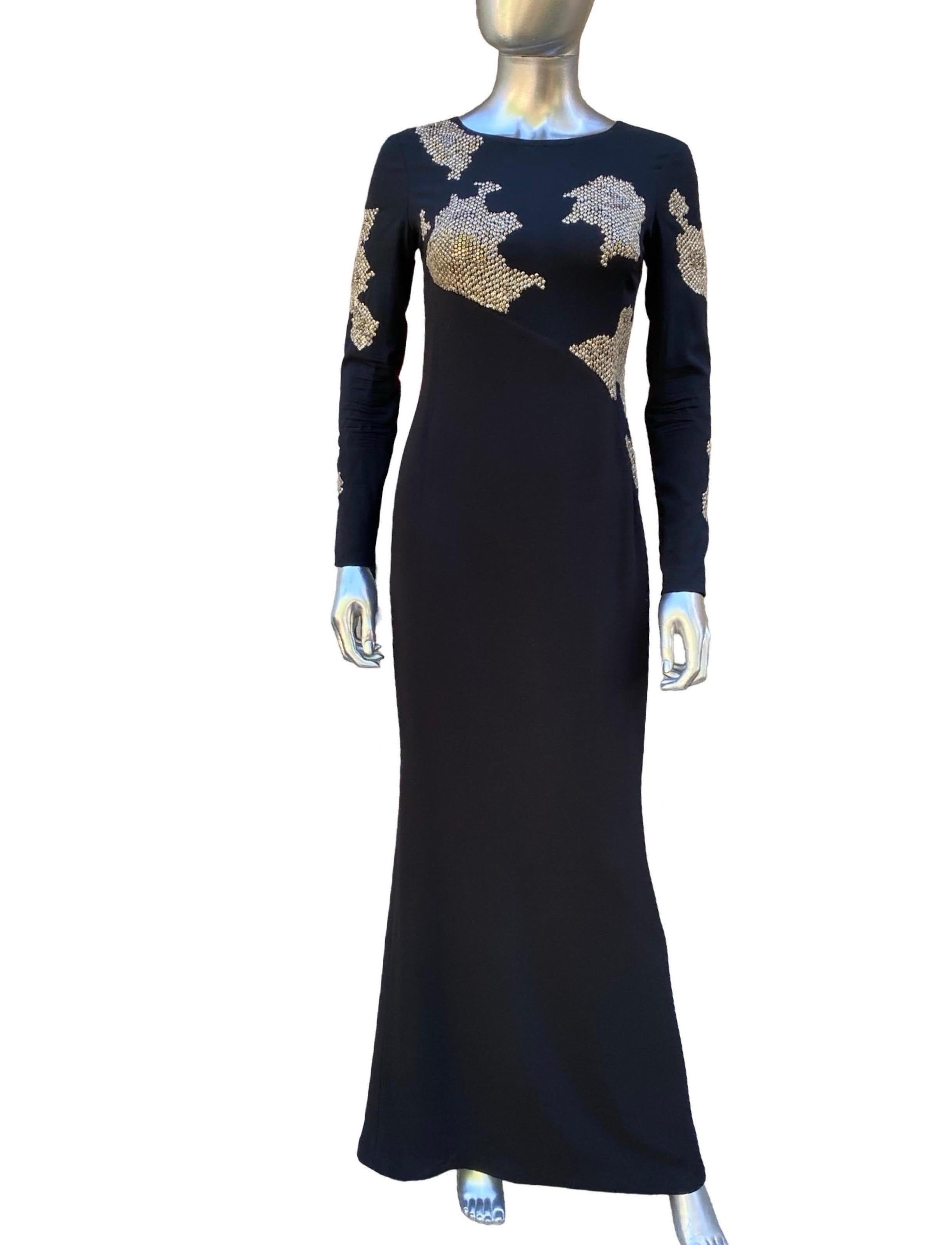 Women's Escada Black Slinky Asymmetrical Modern Long Dress Beaded/Sequins Size 4US/32EU For Sale
